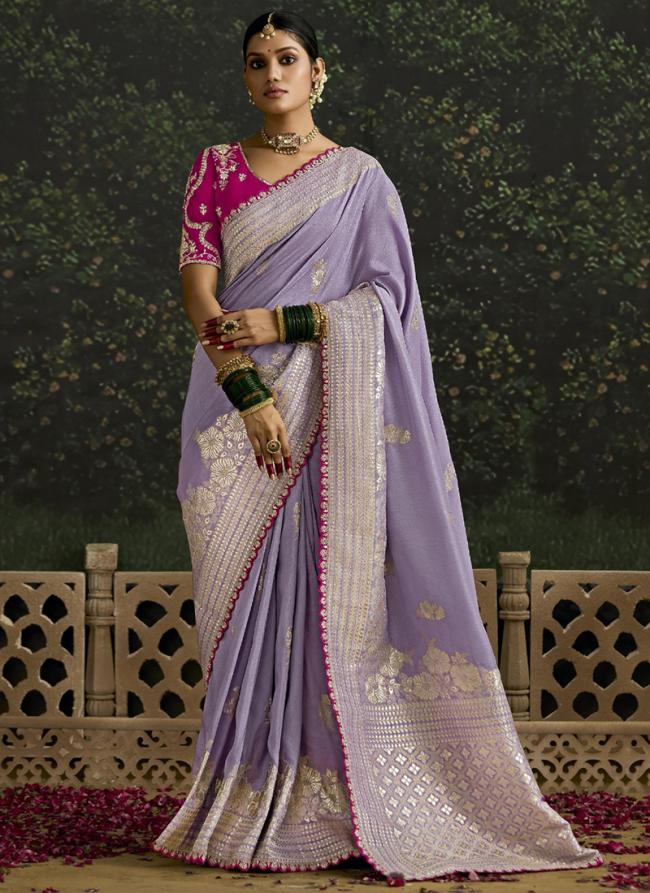 Dola Silk Lavender Wedding Wear Embroidery Work Saree